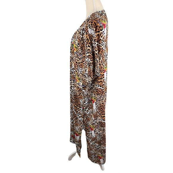 Berry N Cream Leopard Longhorn Duster Kimono Women's Size Small Animal Print - Picture 1 of 7